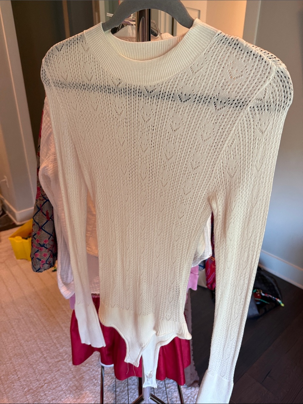 Free People Cream Open-Knit Scoop Neck Sweater
